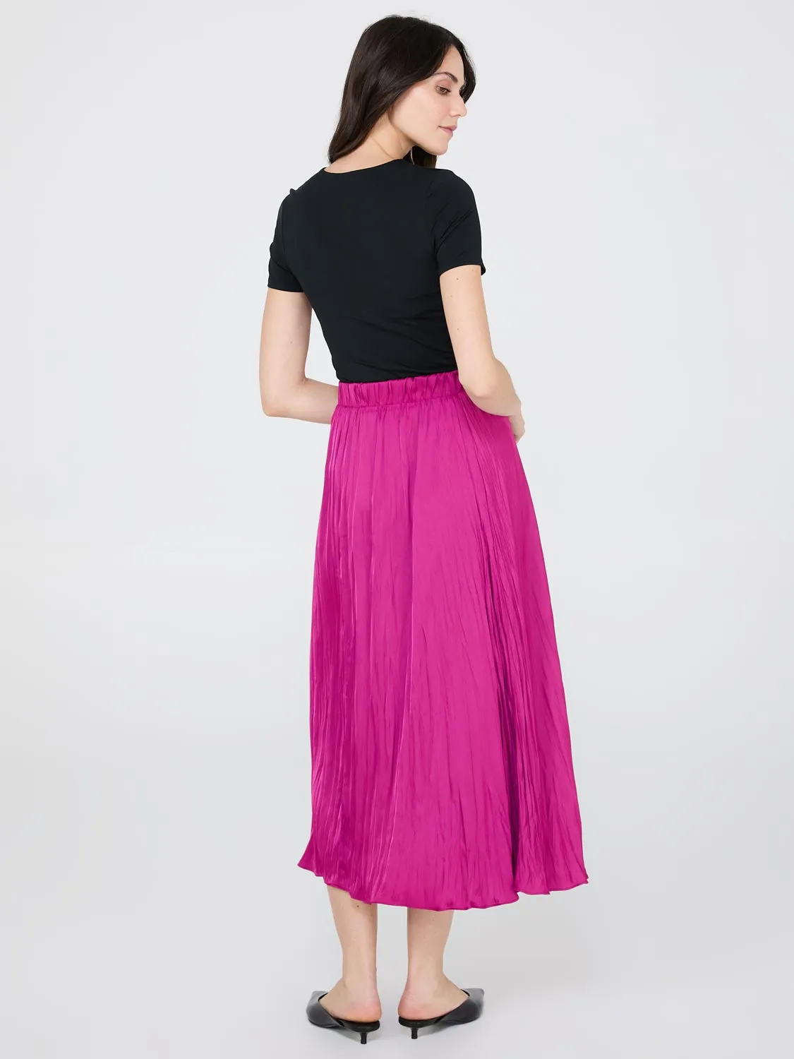 Broomstick Pleated Satin Skirt