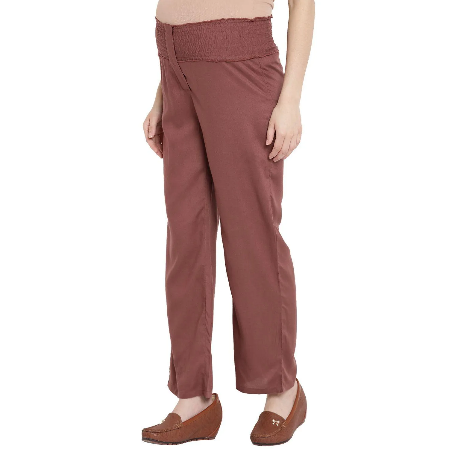 Brown Straight Maternity High waisted Pants