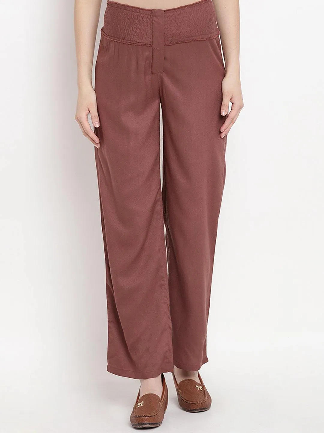 Brown Straight Maternity High waisted Pants