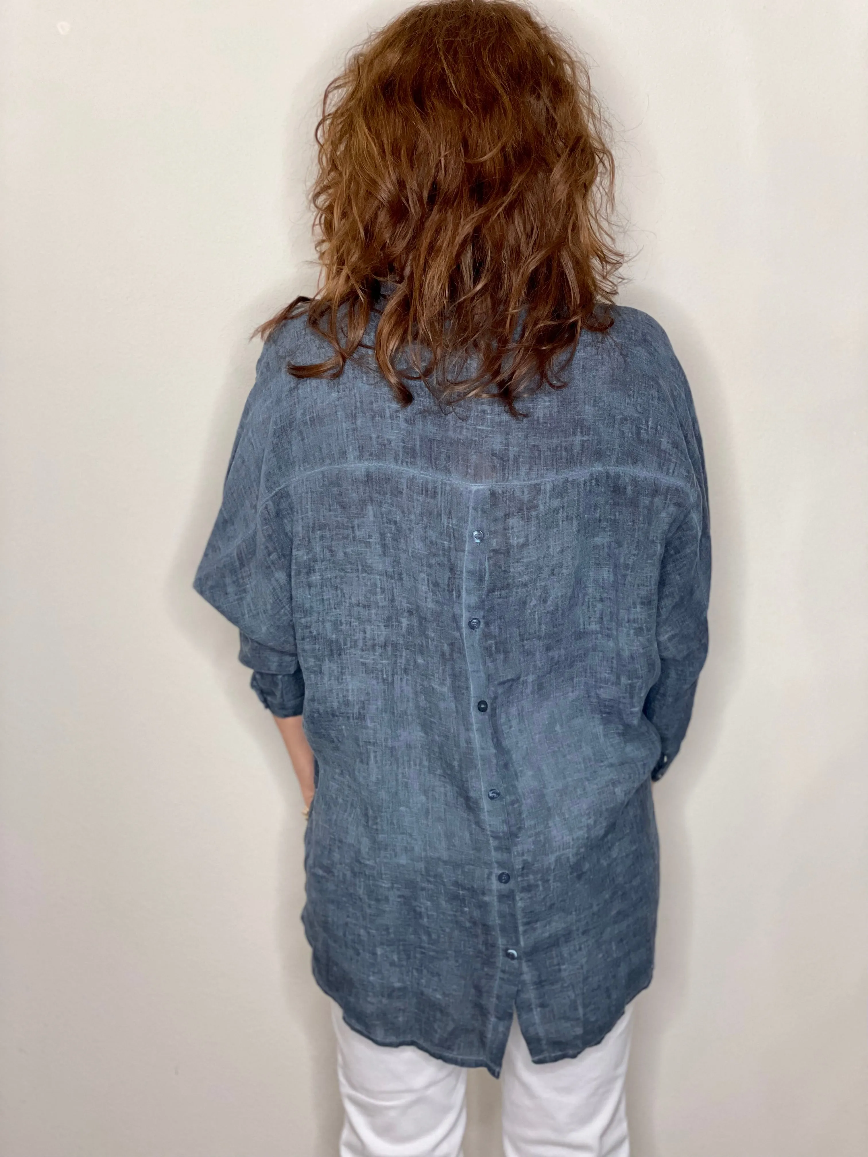 Button Back Linen Blouse