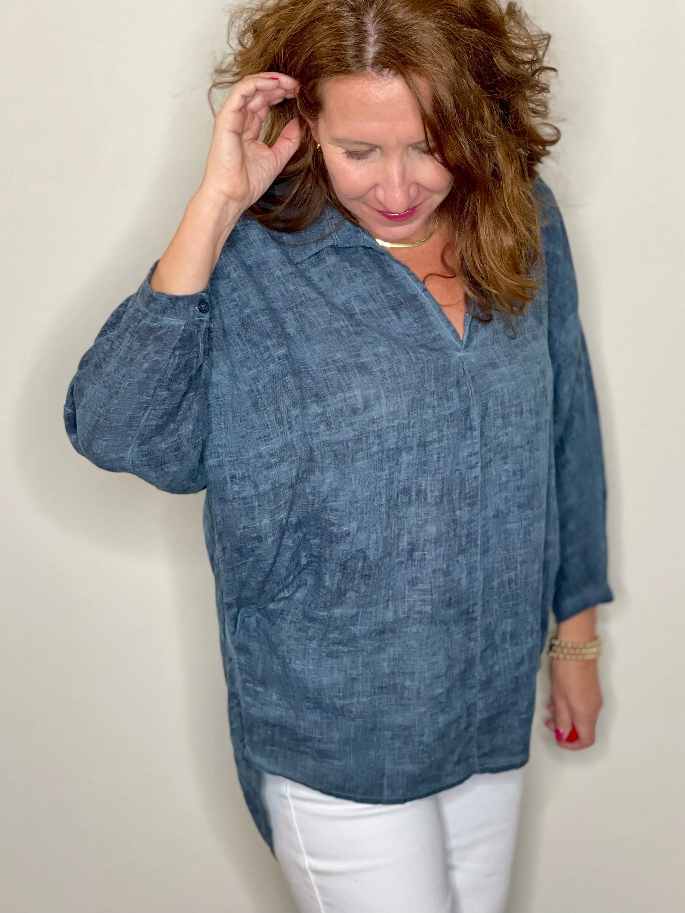 Button Back Linen Blouse