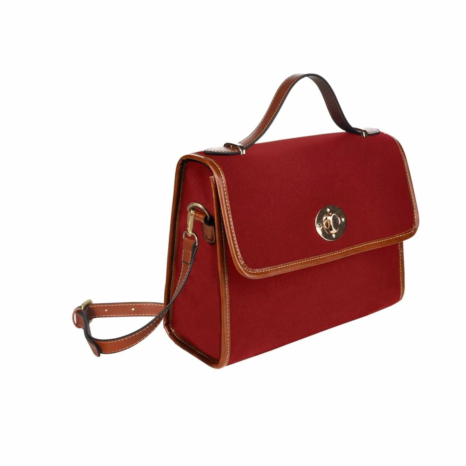 Canvas Handbag - Maroon Red Waterproof Bag /brown Crossbody Strap