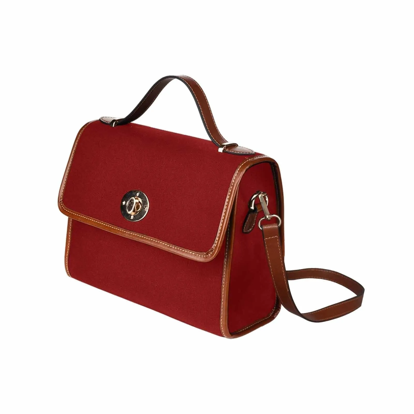 Canvas Handbag - Maroon Red Waterproof Bag /brown Crossbody Strap