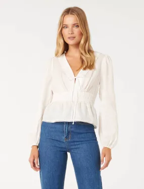 Carmine Crochet Trim Linen Blouse