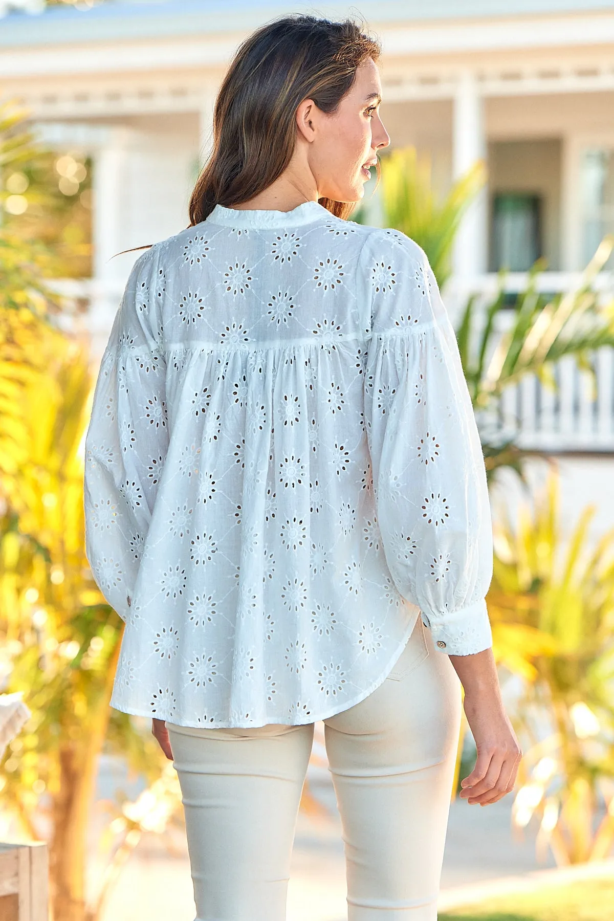 Cassandra White Embroidery Long Sleeve Shirt