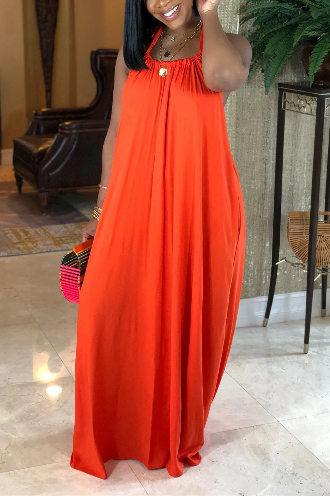 Casual Backless Floor Length Dress