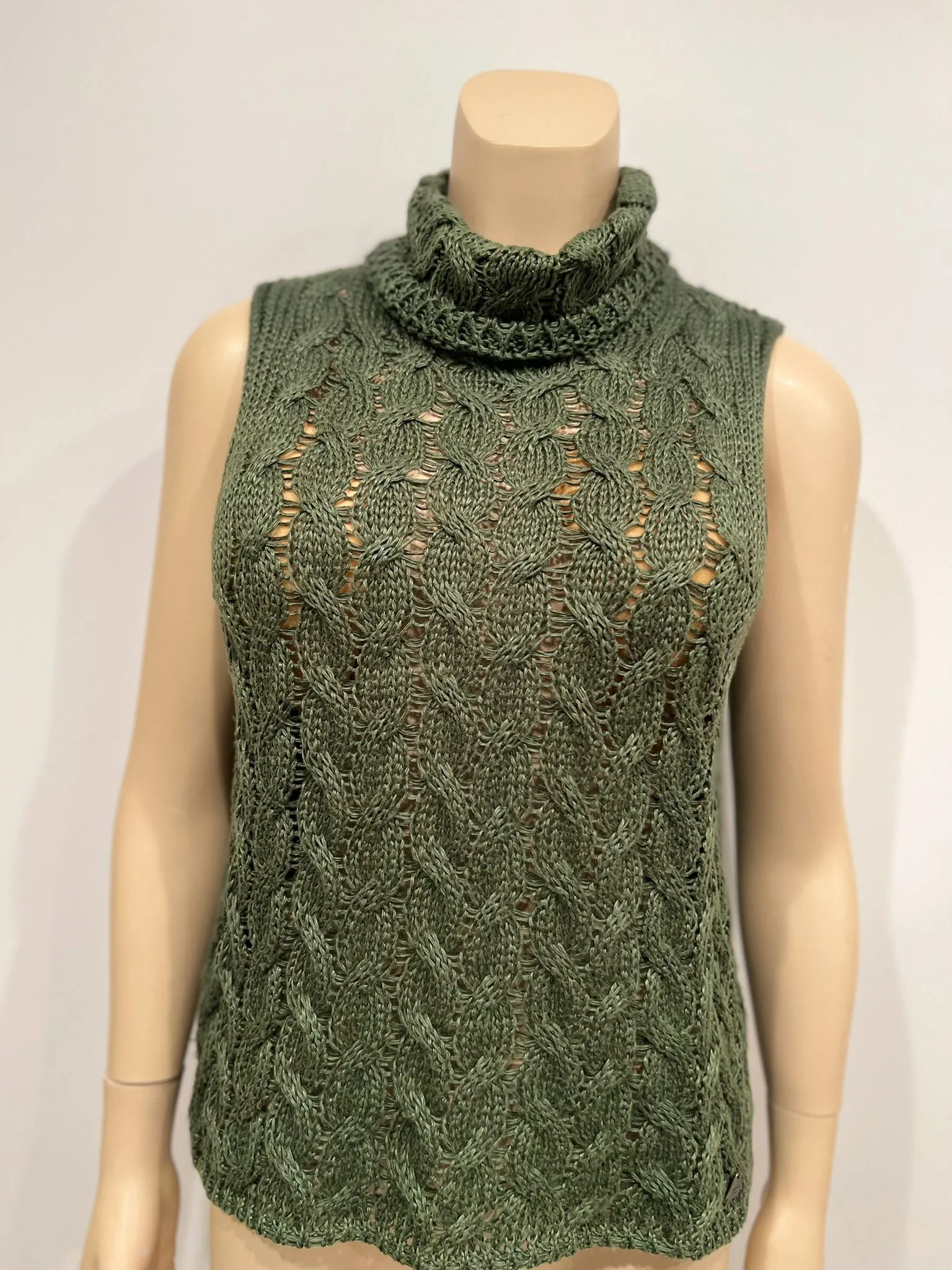 Chanel Identification 00C 2000 Cruise Casual Knit Green Turtleneck Sweater Blouse FR 44 US 8/10