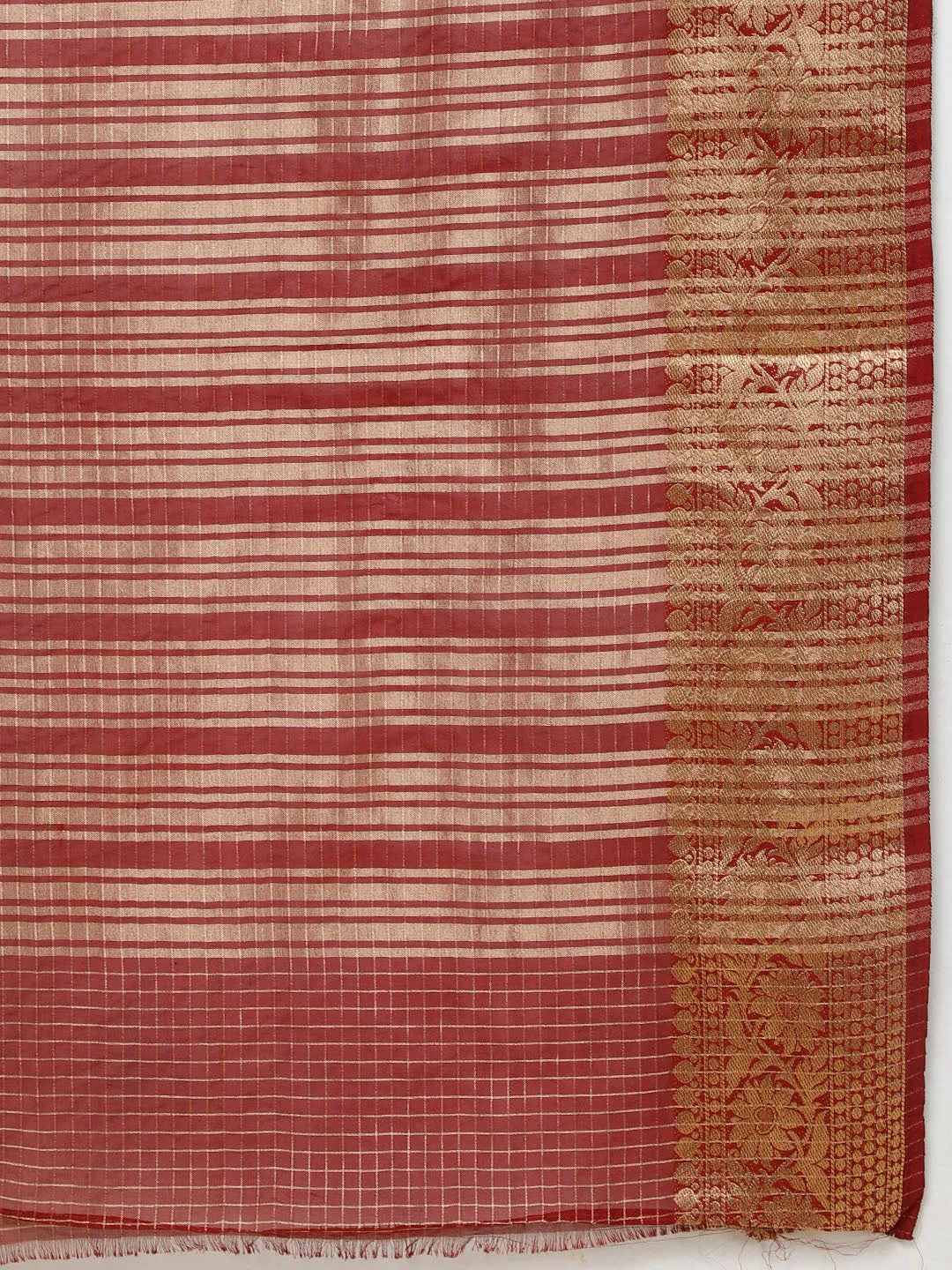 Check Pattern Plain Woven Georgette Saree