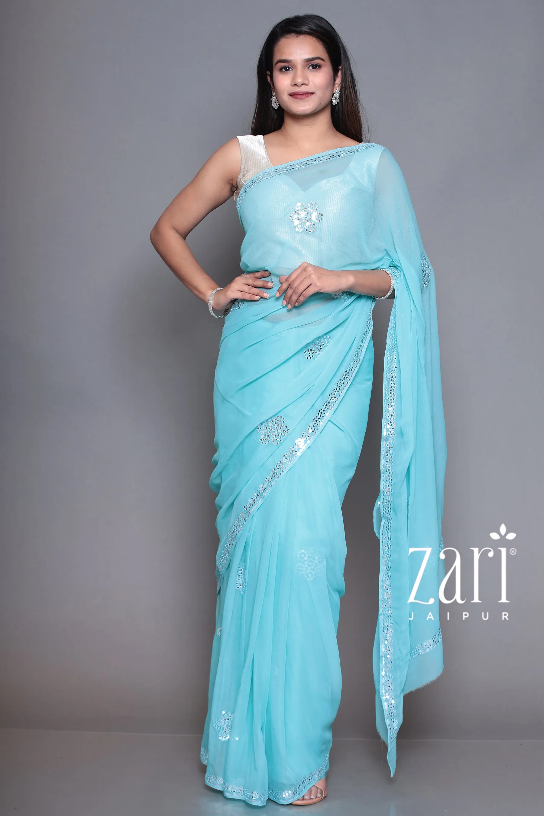 Chiffon Saree with Foil work.