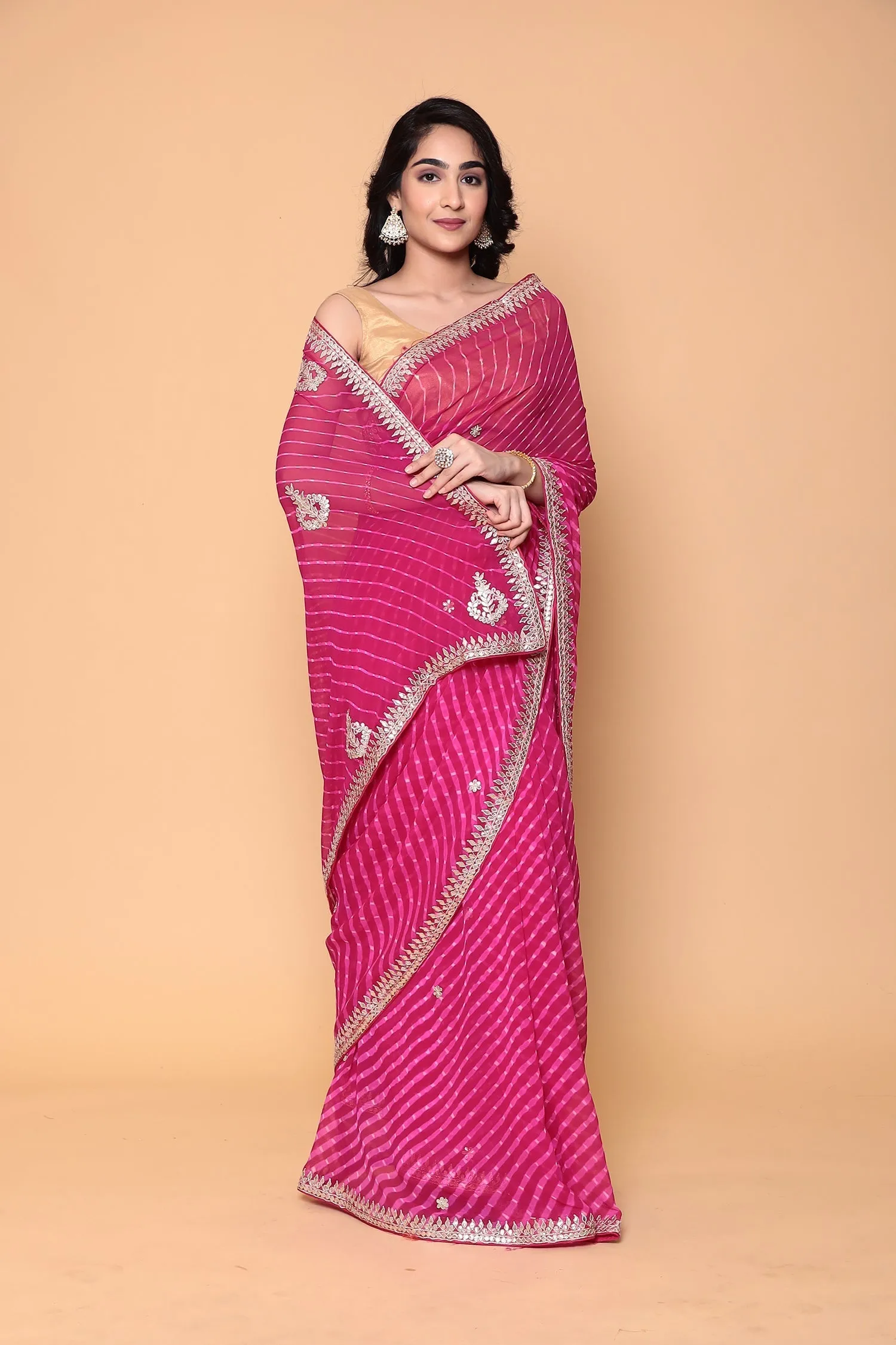 Chiffon Saree with Gota Patti, Mothra work.