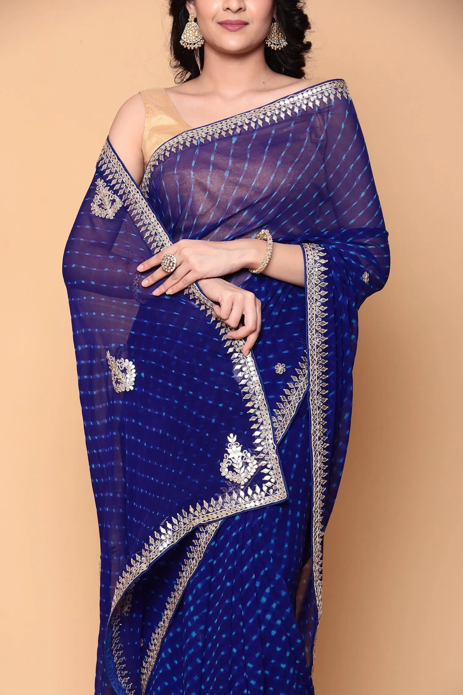 Chiffon Saree with Gota Patti, Mothra work.