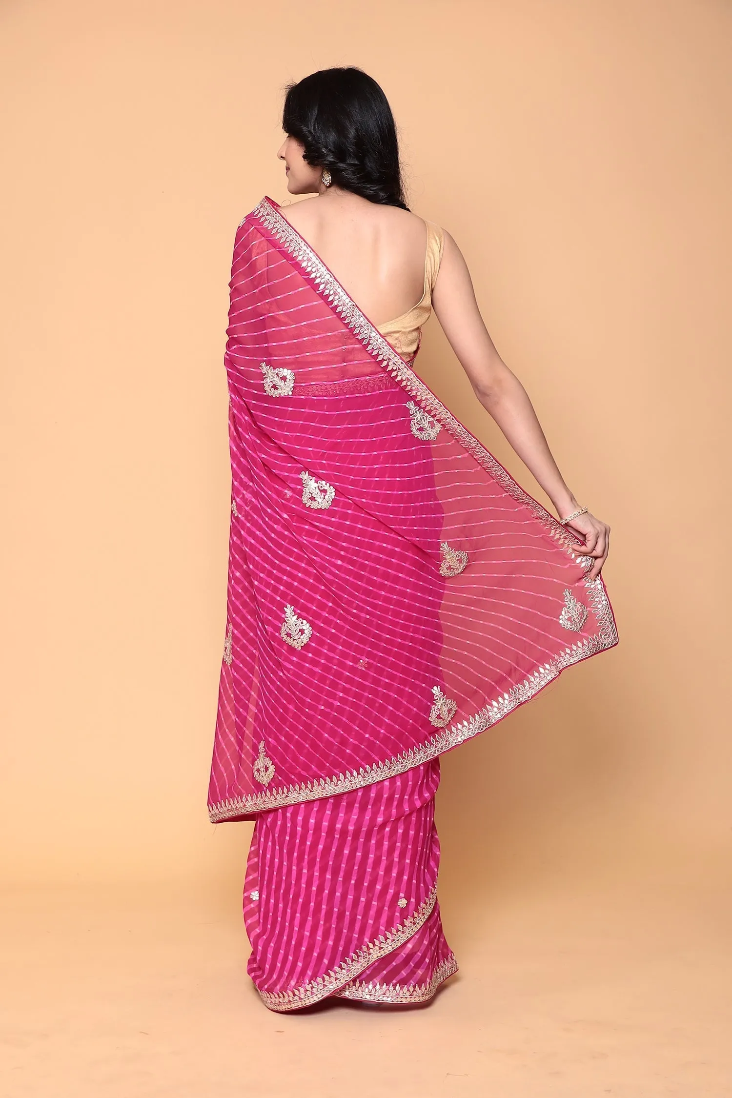 Chiffon Saree with Gota Patti, Mothra work.