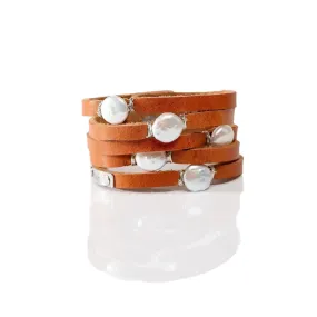 Cinco Leather Wrap Bracelet Tan