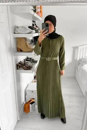 Circles Belt Pleated Modest Dress