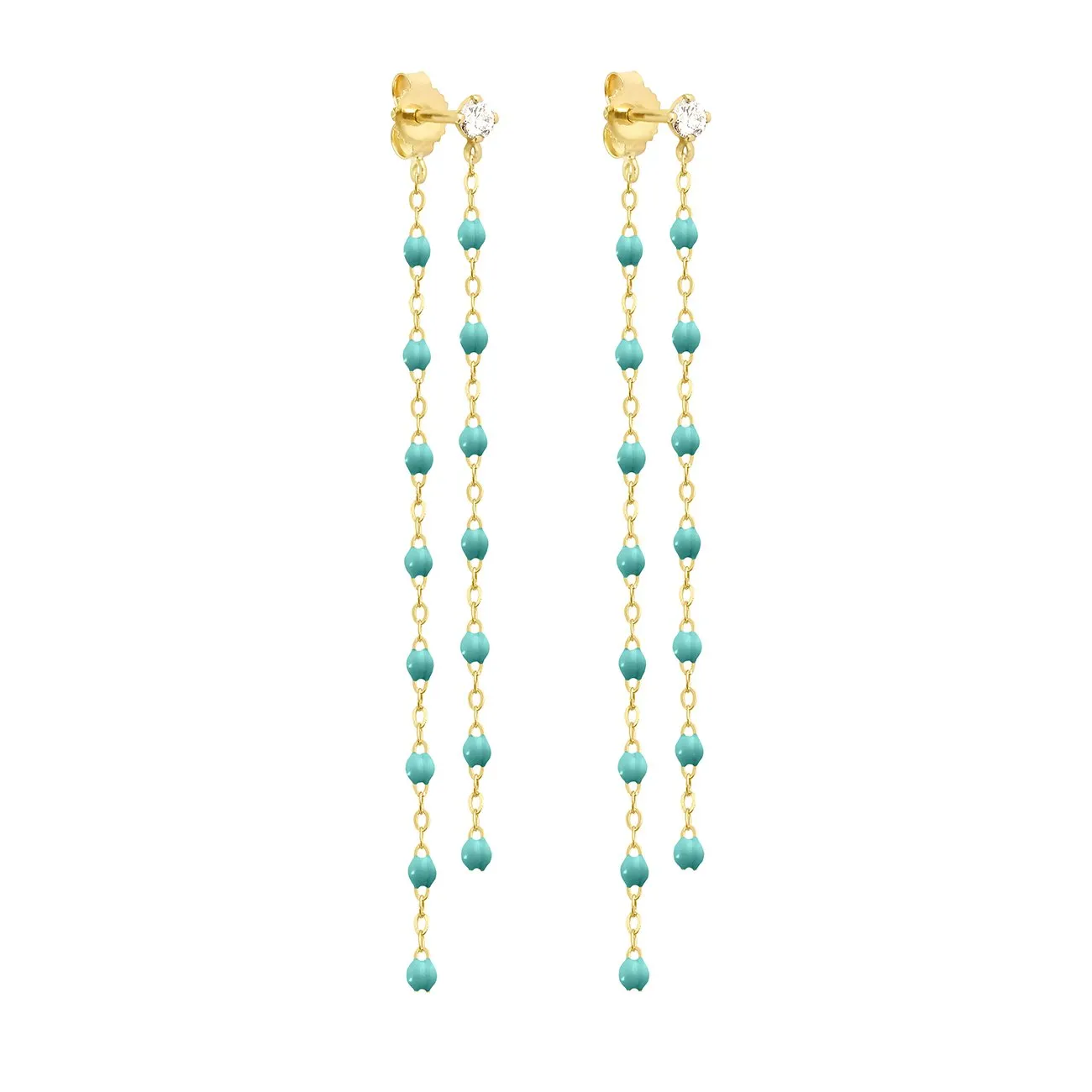 Classic Gigi dangling Turquoise Green diamond earrings, Yellow Gold