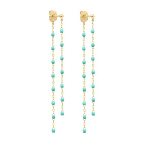 Classic Gigi dangling Turquoise Green earrings, Yellow Gold