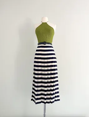 Classic Gloria Sachs Navy Striped Silk Skirt / Sz L