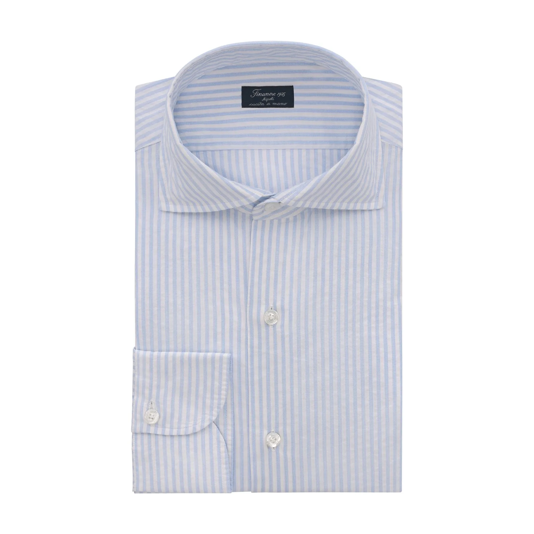 Classic Napoli Cotton Shirt with Striped Sticks in Light Blue