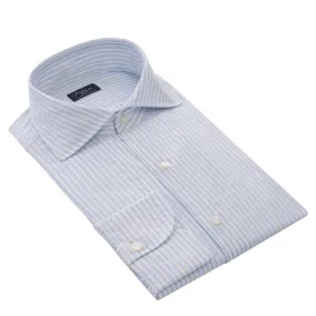 Classic Napoli Cotton Shirt with Striped Sticks in Light Blue