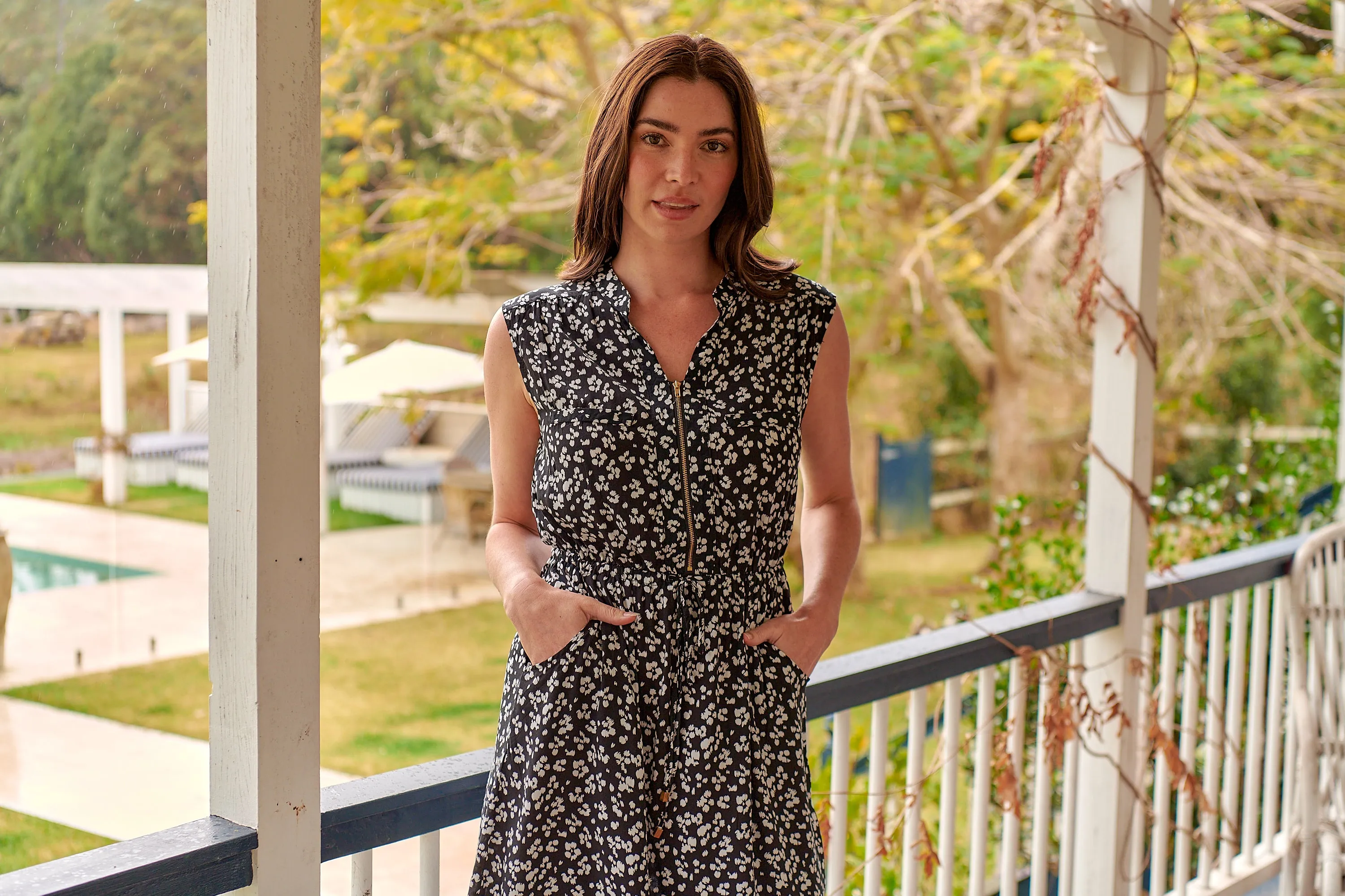 Cleo Midi Navy Floral Zip Front Dress