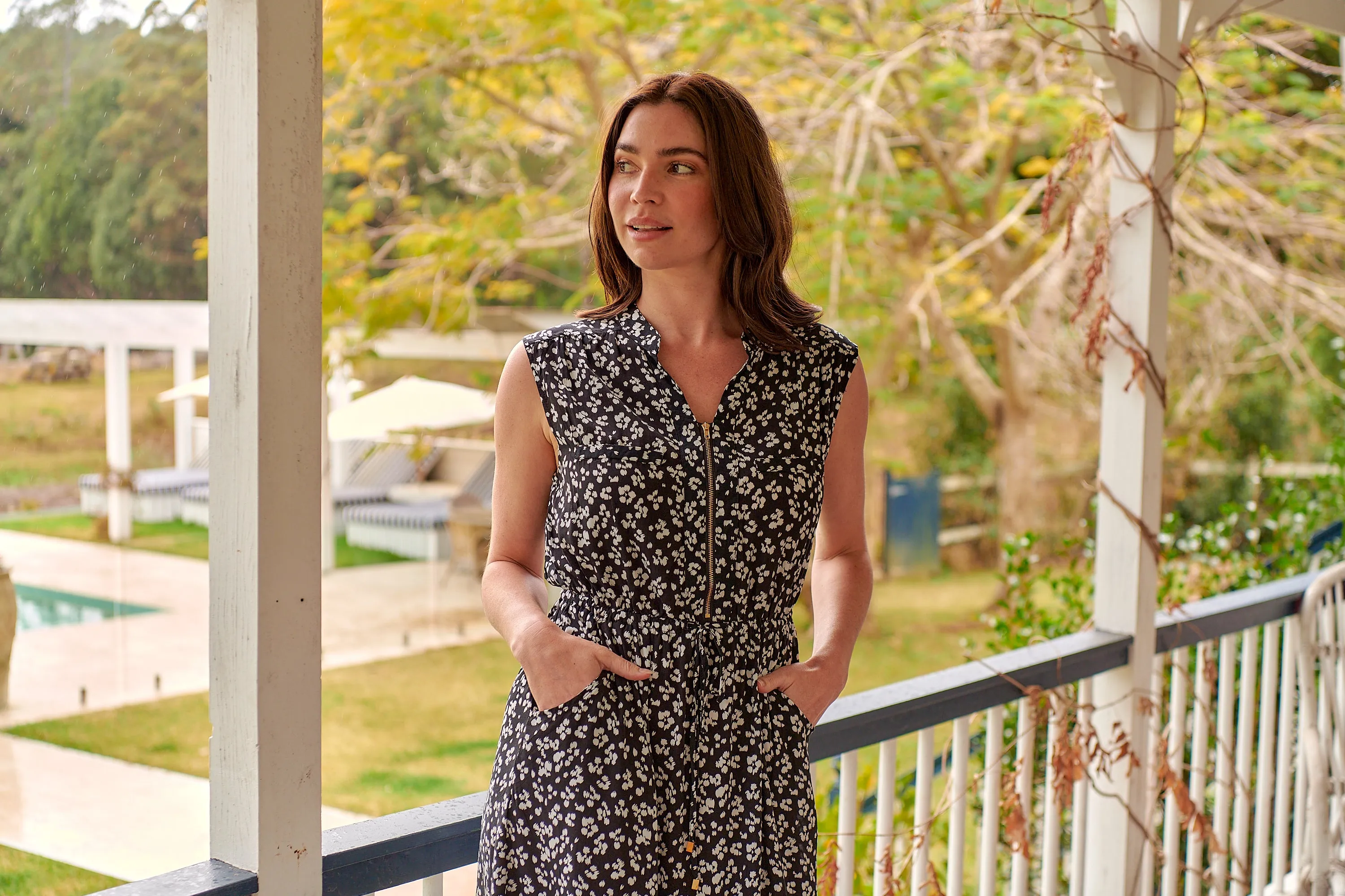 Cleo Midi Navy Floral Zip Front Dress