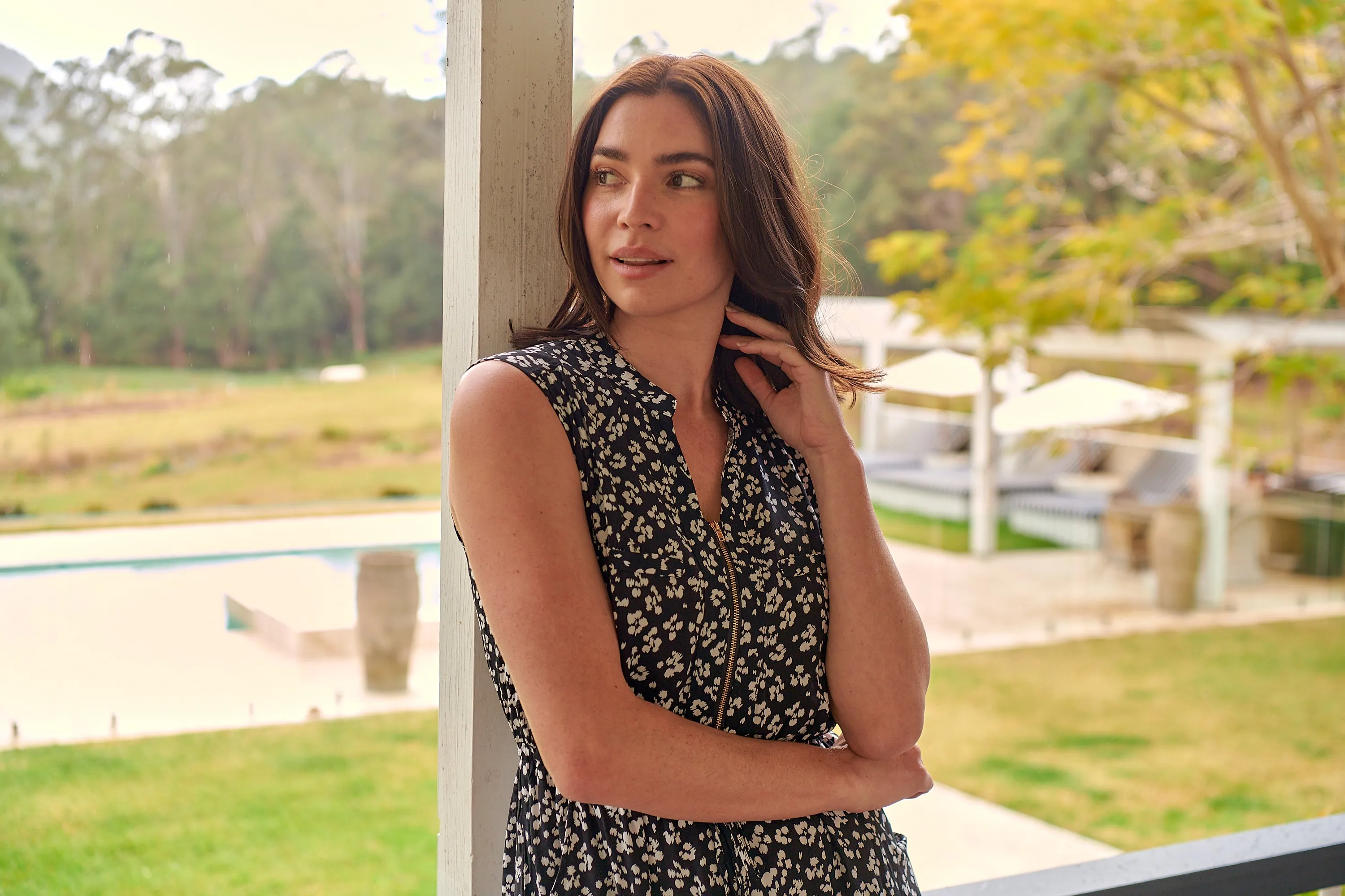 Cleo Midi Navy Floral Zip Front Dress