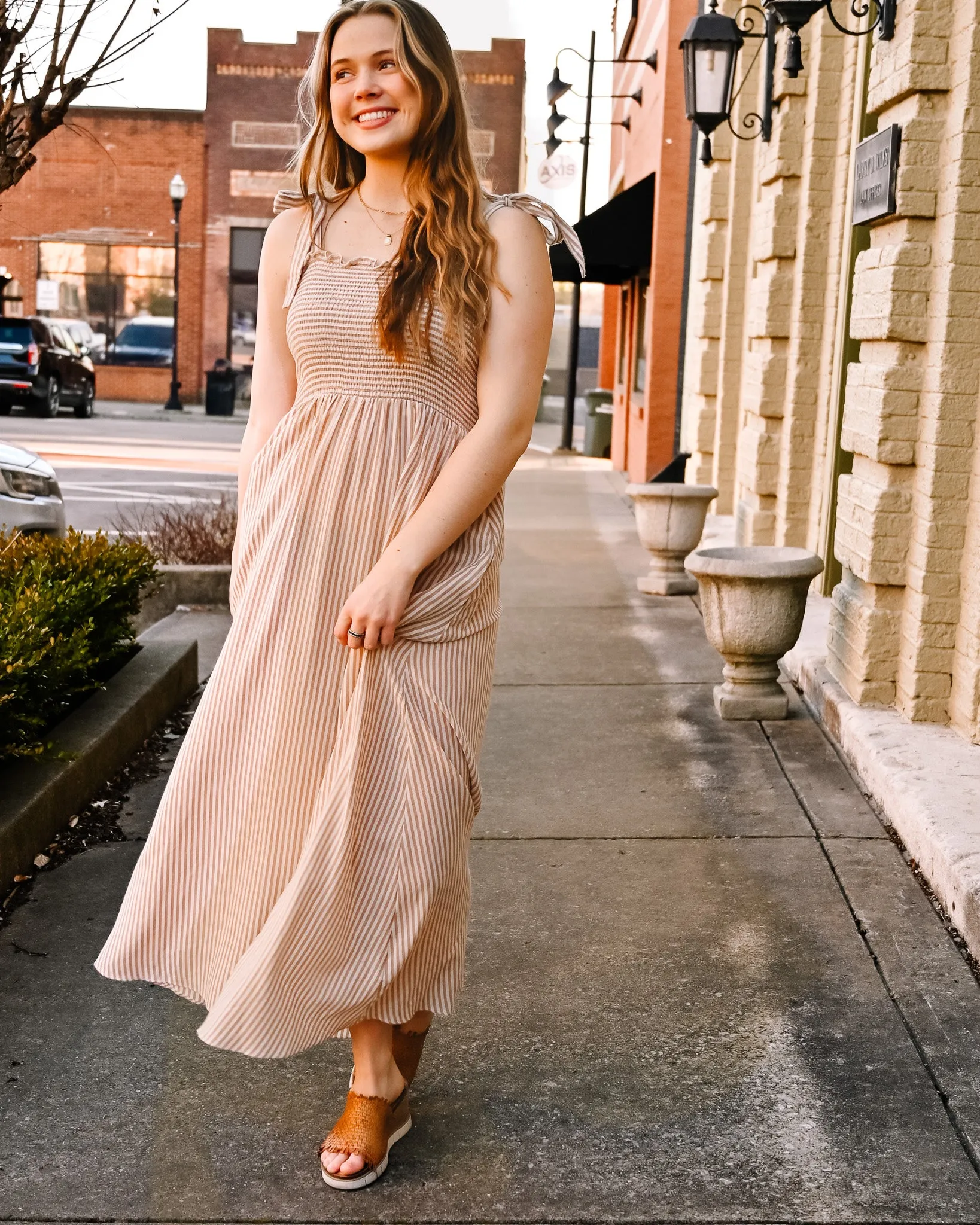 Coconut Striped Midi Dress