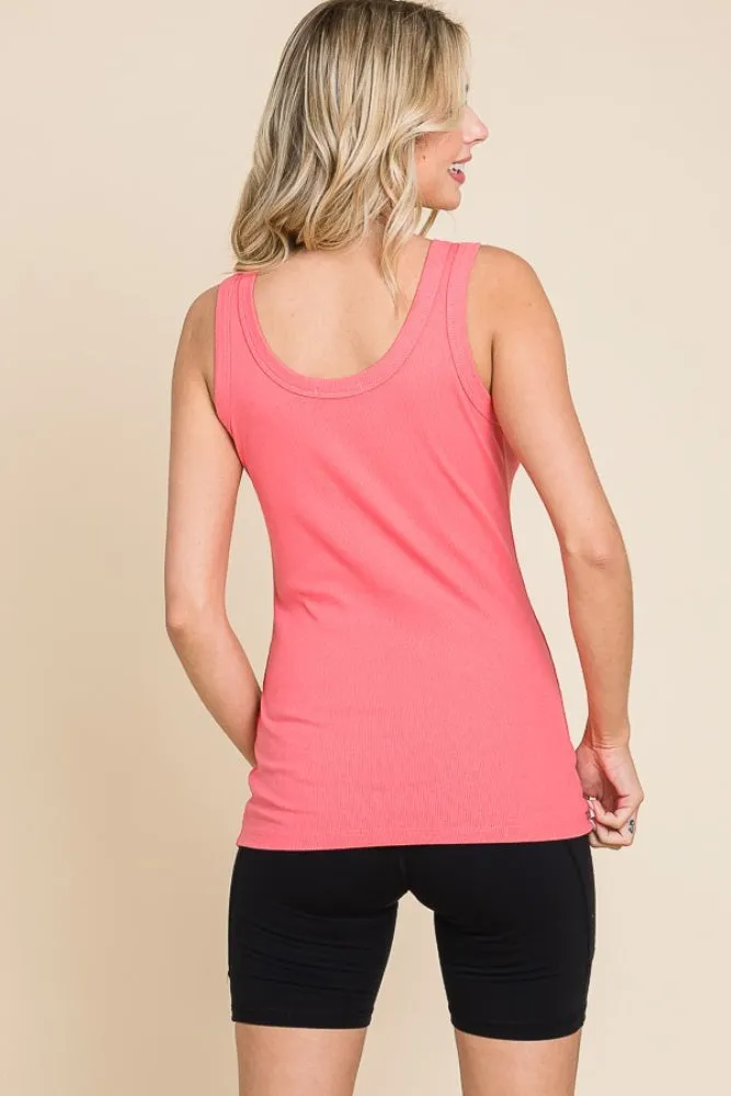 Coral Pink Ribbed Basic Tank