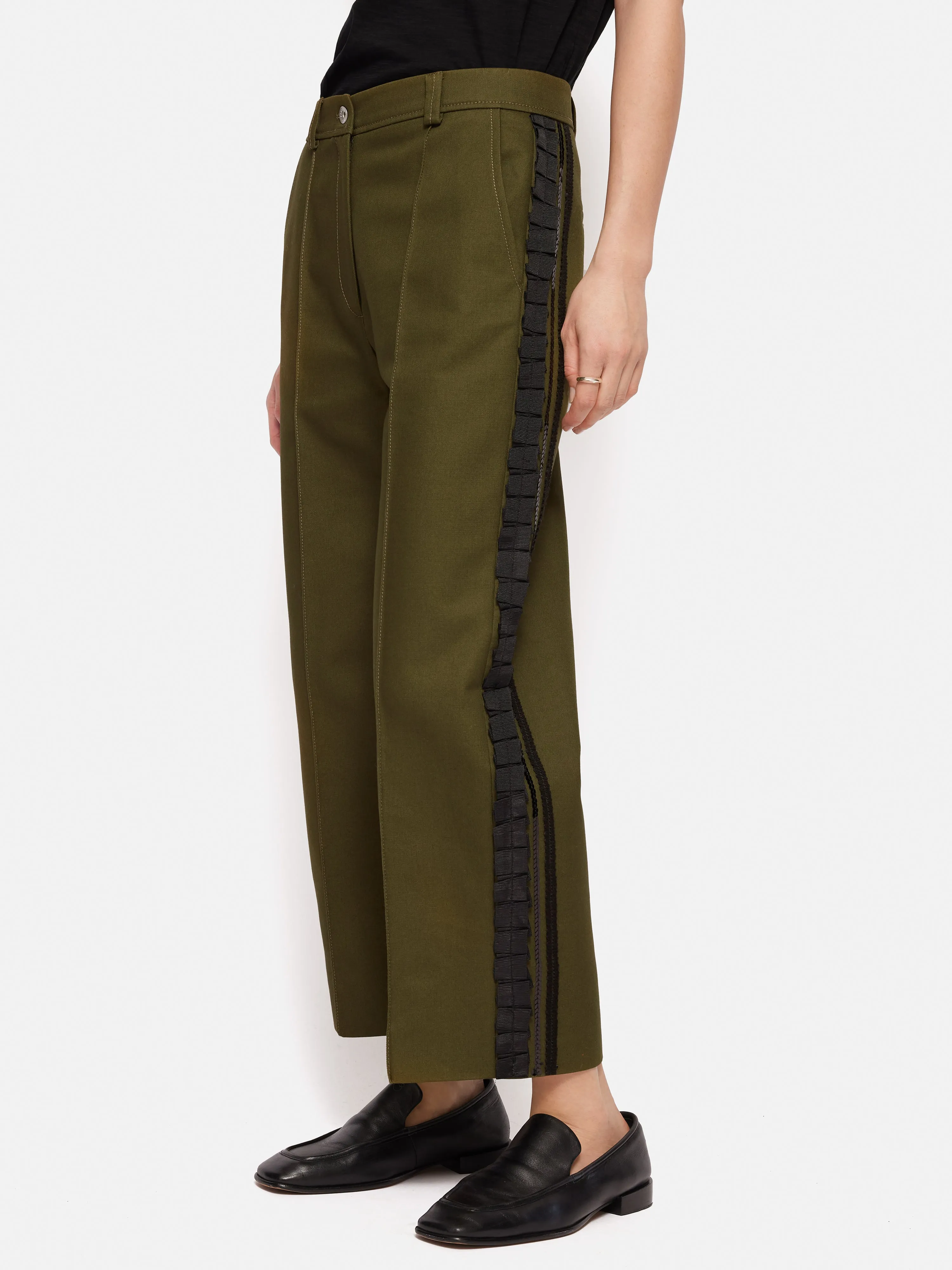 Cotton Trim Detail Trouser | Khaki