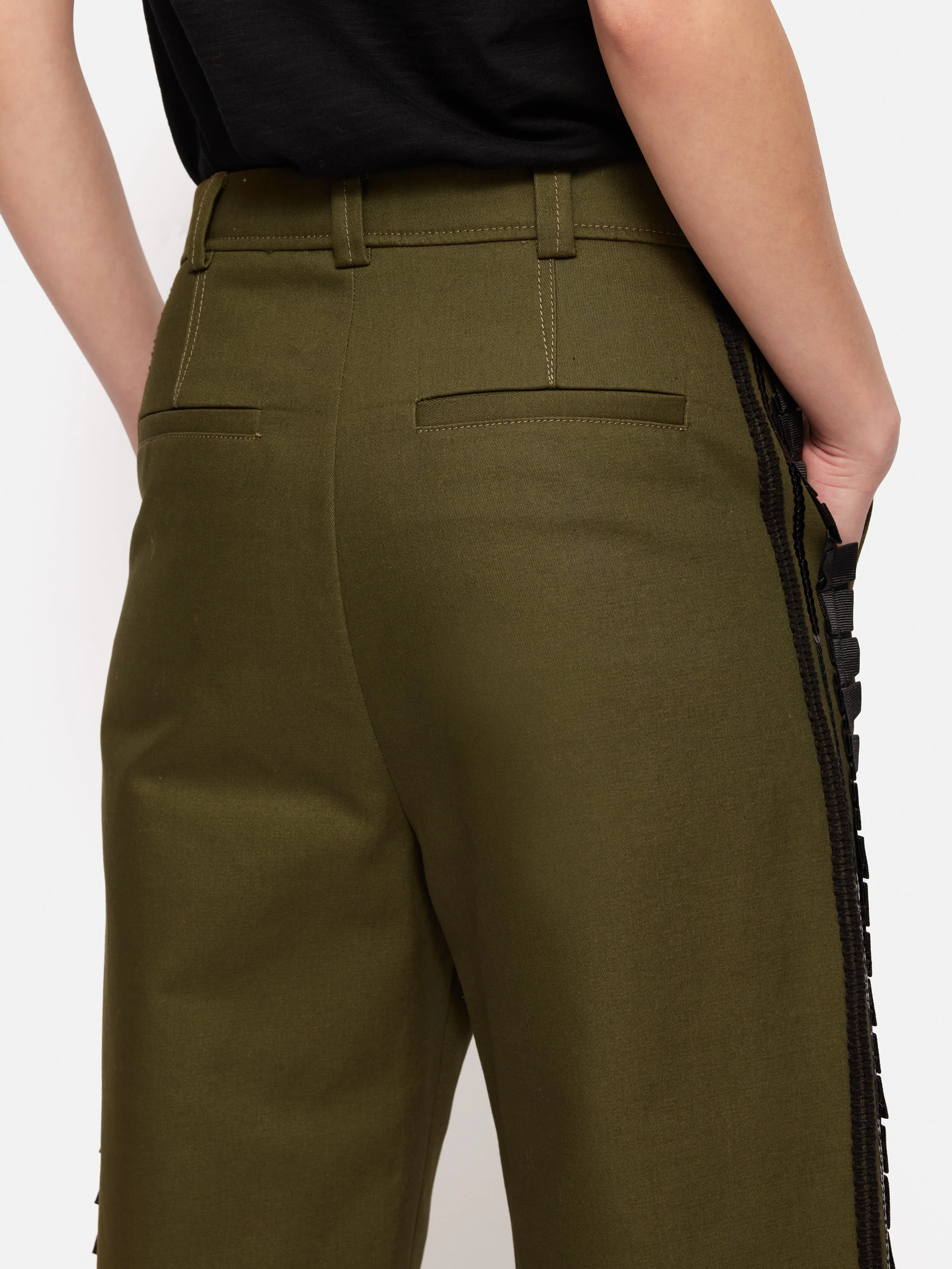 Cotton Trim Detail Trouser | Khaki