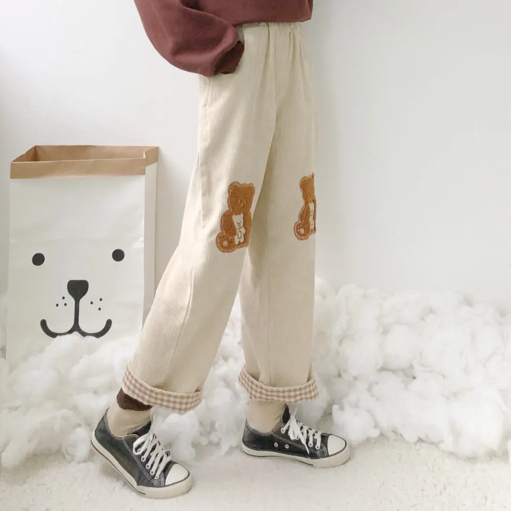 Cute bear embroidered casual pants  PL52533