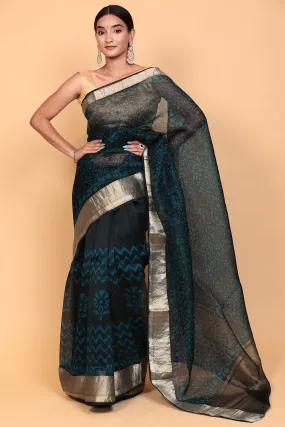 Dabu print Organza Saree with Zari work.