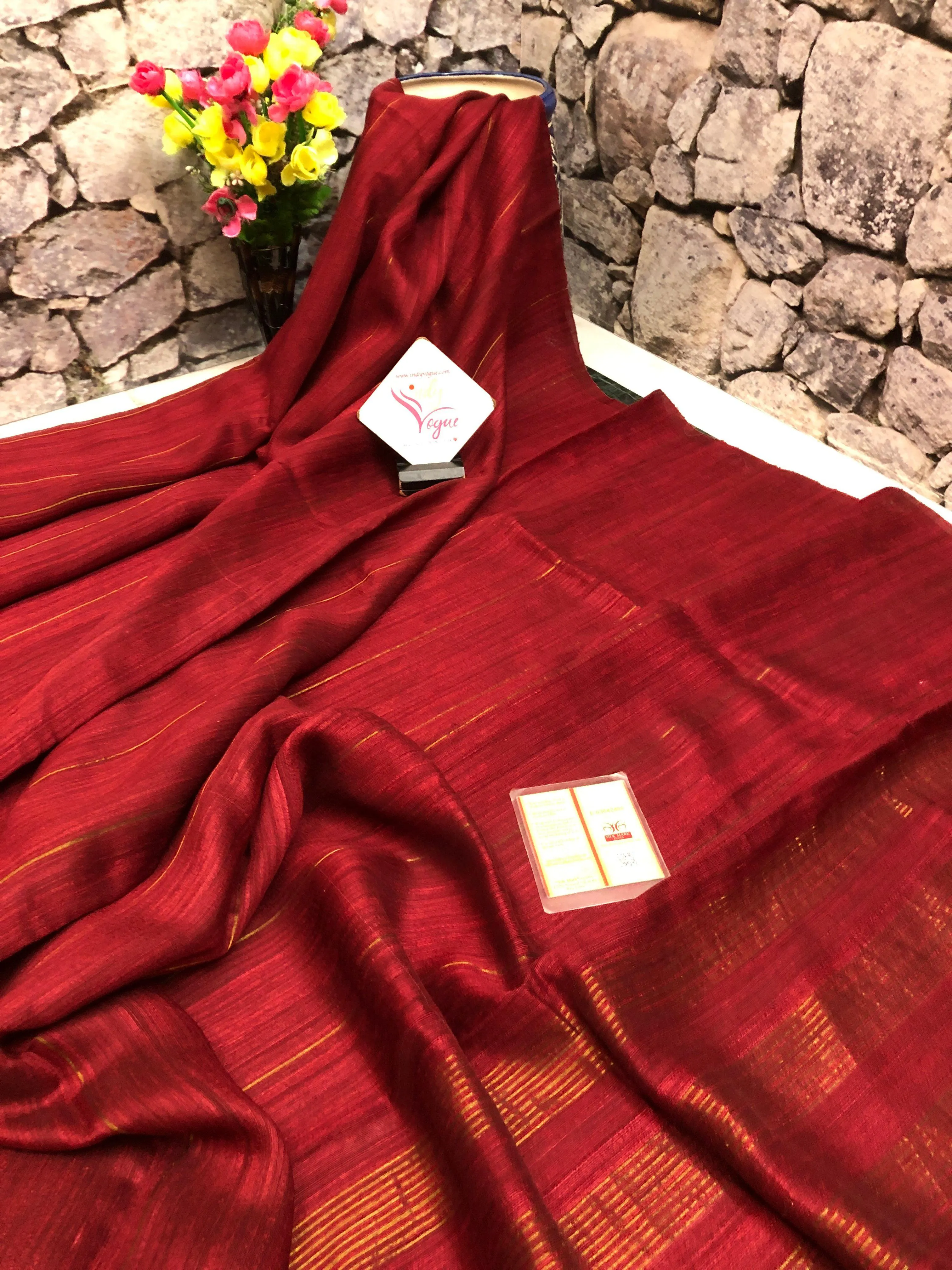 Deep Maroon Color Matka Silk Saree with Zari Stripe Work