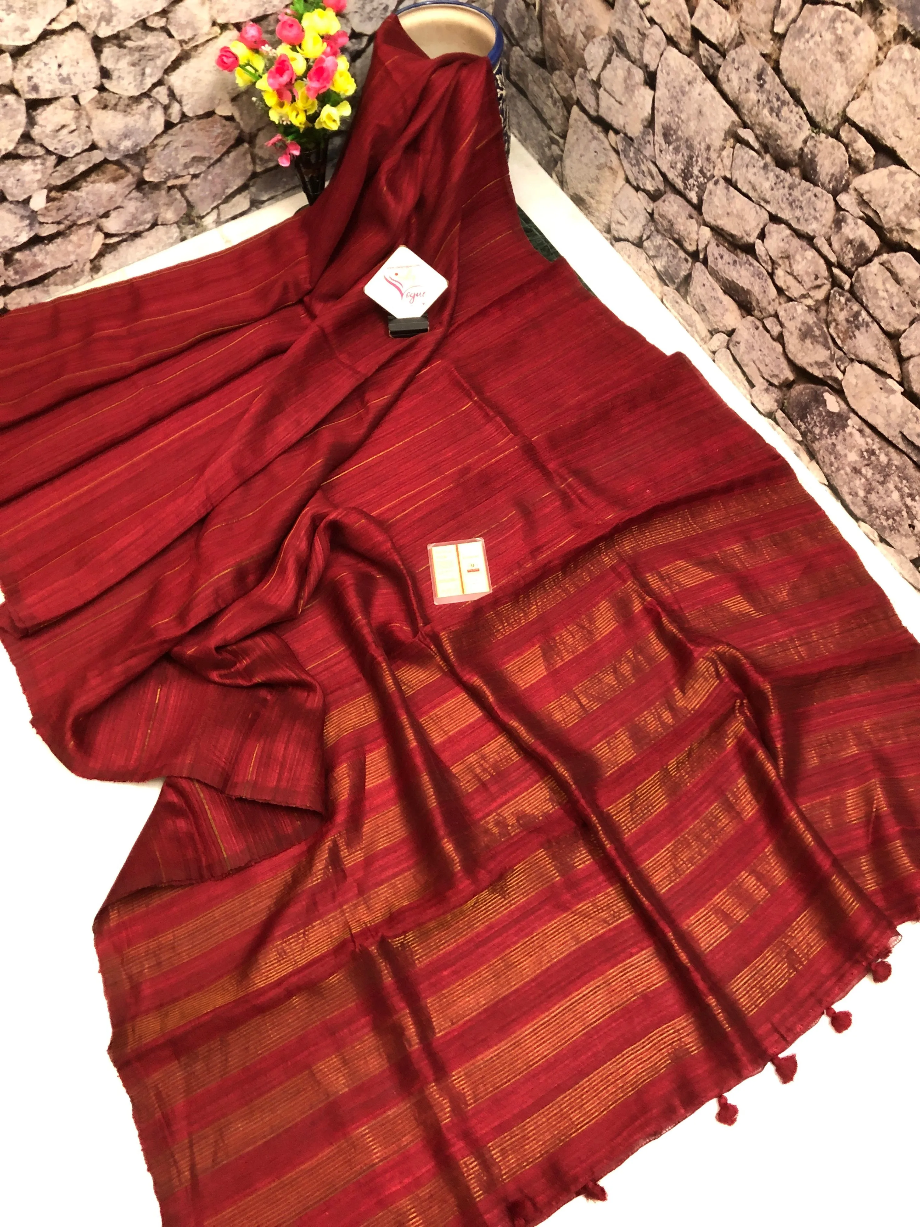 Deep Maroon Color Matka Silk Saree with Zari Stripe Work