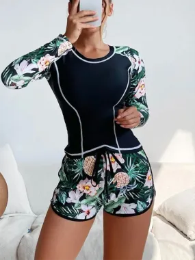 Diving surfing suit long sleeve fashion sunscreen printed split swimsuit women's clothing