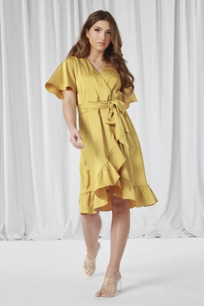 Double Second Frill Wrap Dress With Tea Sleeve