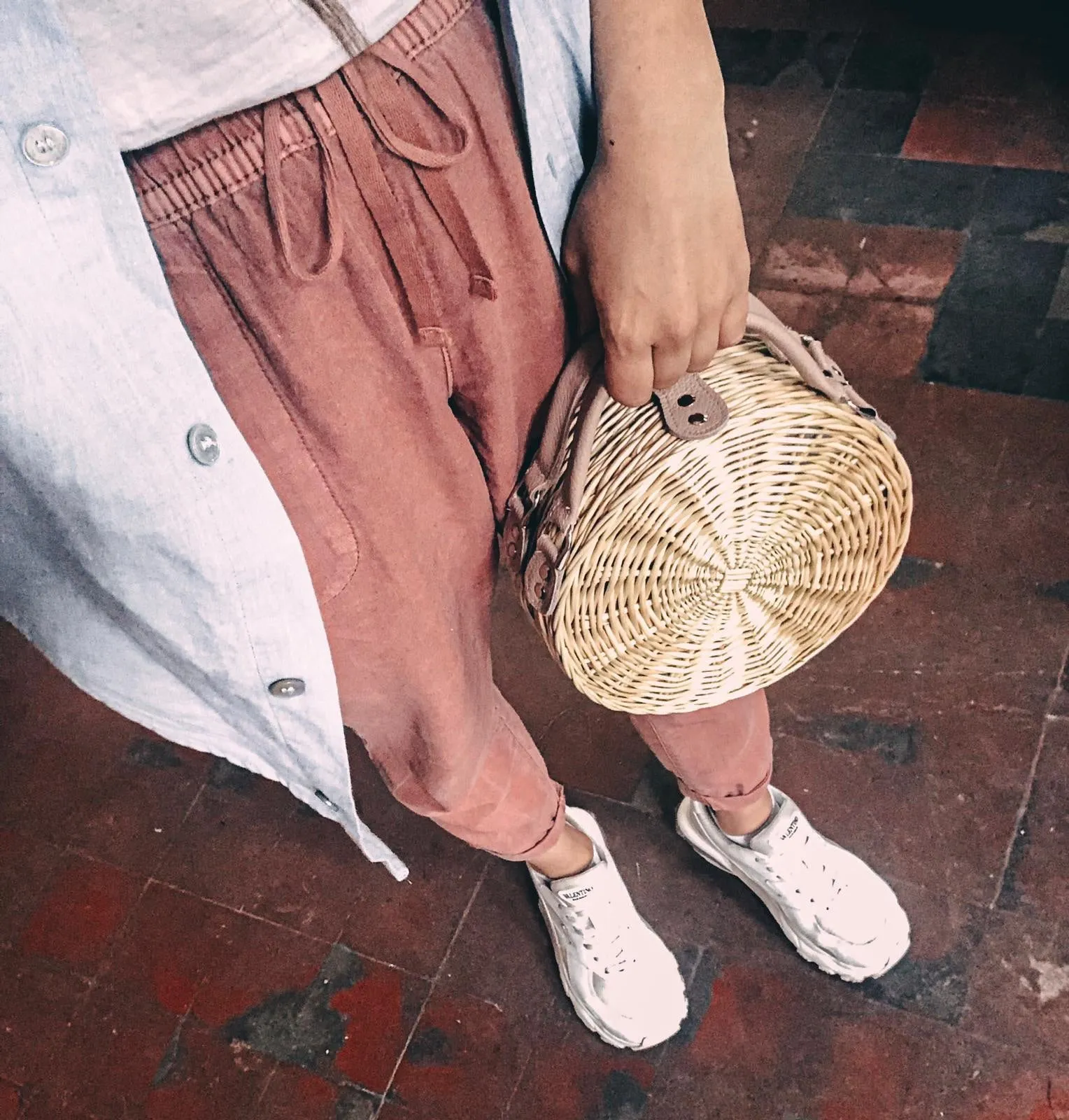 DUSTY PINK PEONY STRAW bag