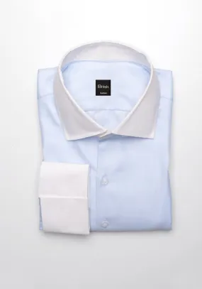 Egyptian Sky Blue Bold Twill Shirt - White Classic Collar & French Cuffs