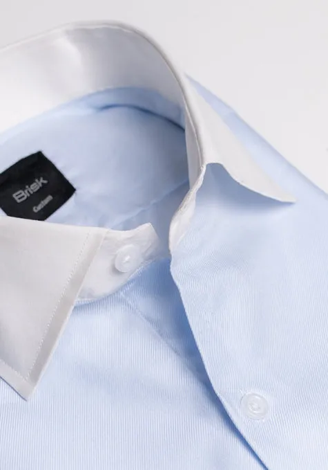 Egyptian Sky Blue Bold Twill Shirt - White Classic Collar & French Cuffs