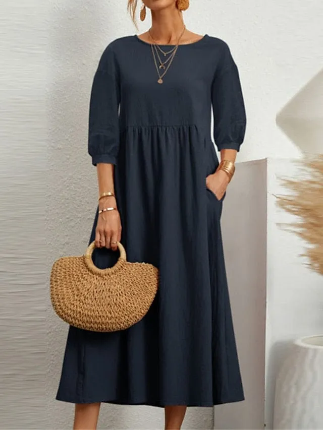 Elegant Dark Green Maxi Dress with Ruched Pocket