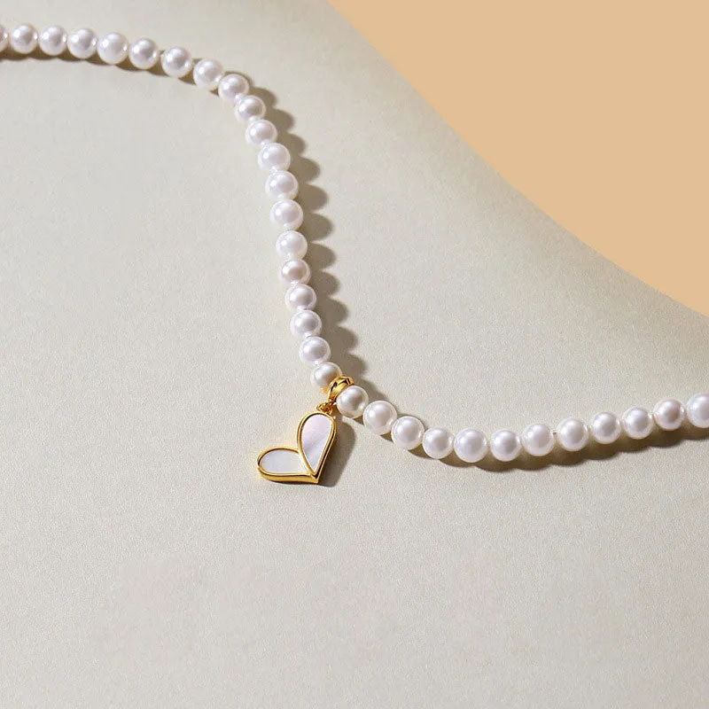 Elegant Heart Shell Pearl Pendant Necklace For Mom