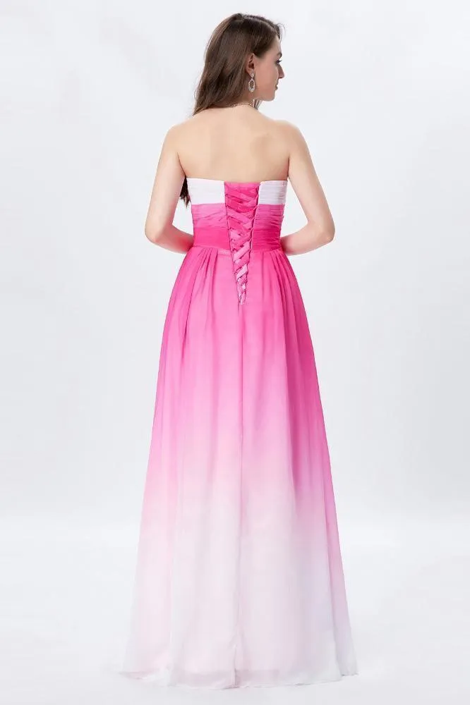 Elegant Ombre Light Plum Spaghetti Straps Sweetheart A-Line Chiffon Prom Dresses