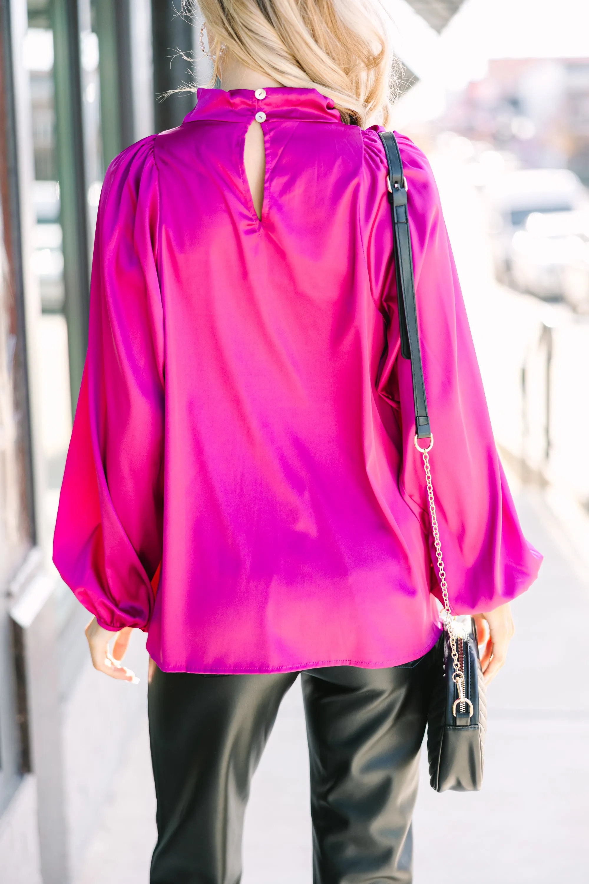 Embrace The Joy Magenta Purple Satin Blouse