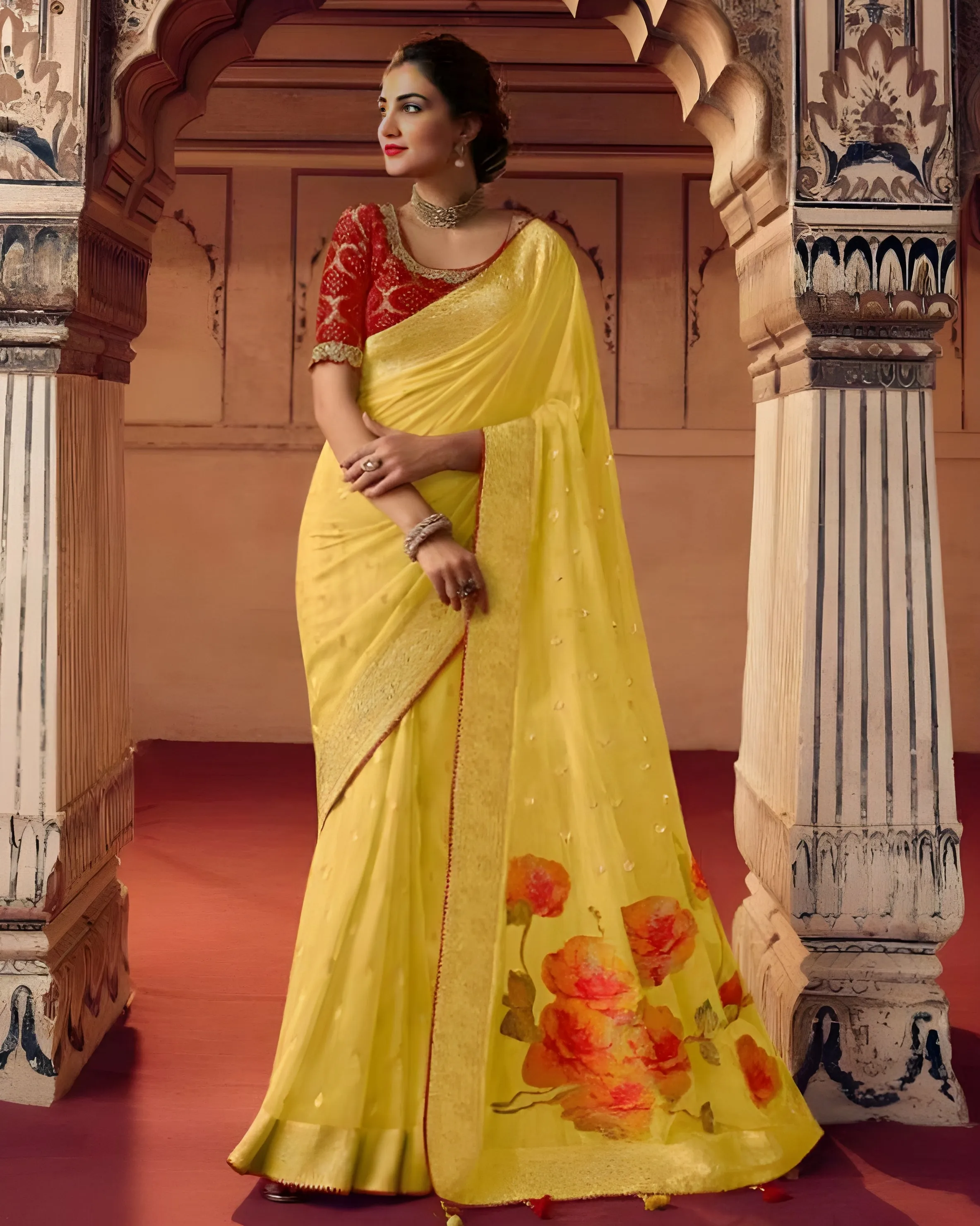 Embroidered Dola Silk  Designer Saree Yellow