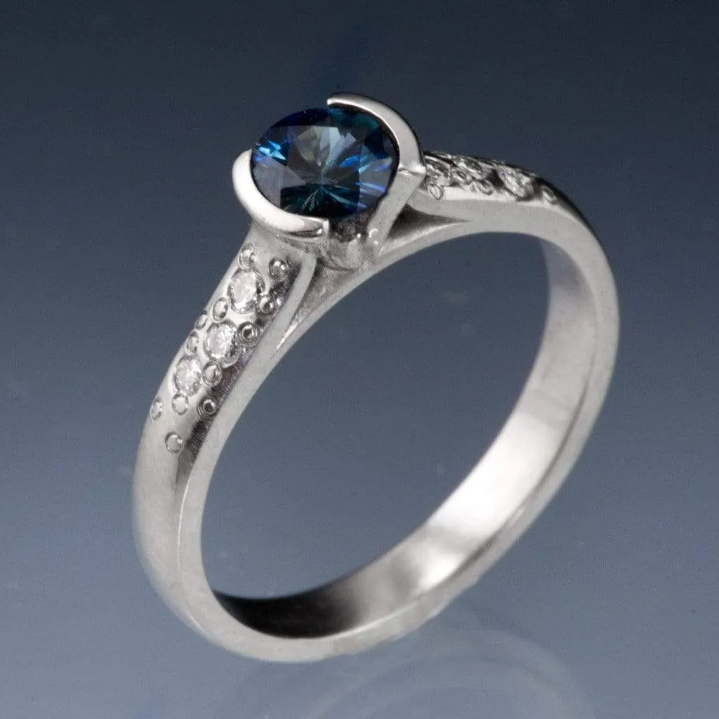 Fair Trade Blue Australian Kings Plain Sapphire Half Bezel Diamond Star Dust Engagement Ring