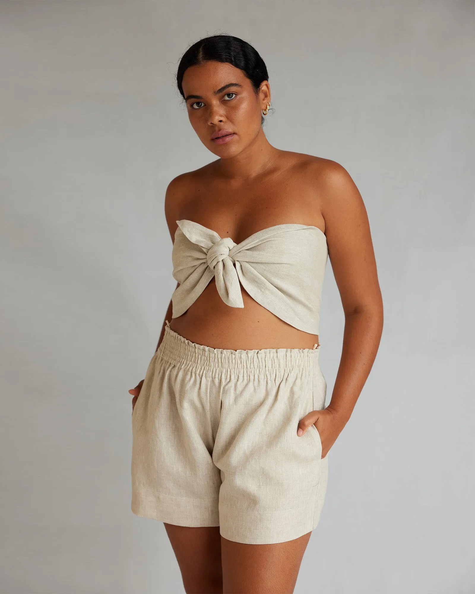 Farah Linen Bandeau Top - Natural