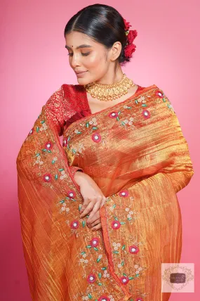 Fiery Gold Zari Tissue Pankhuri Saree