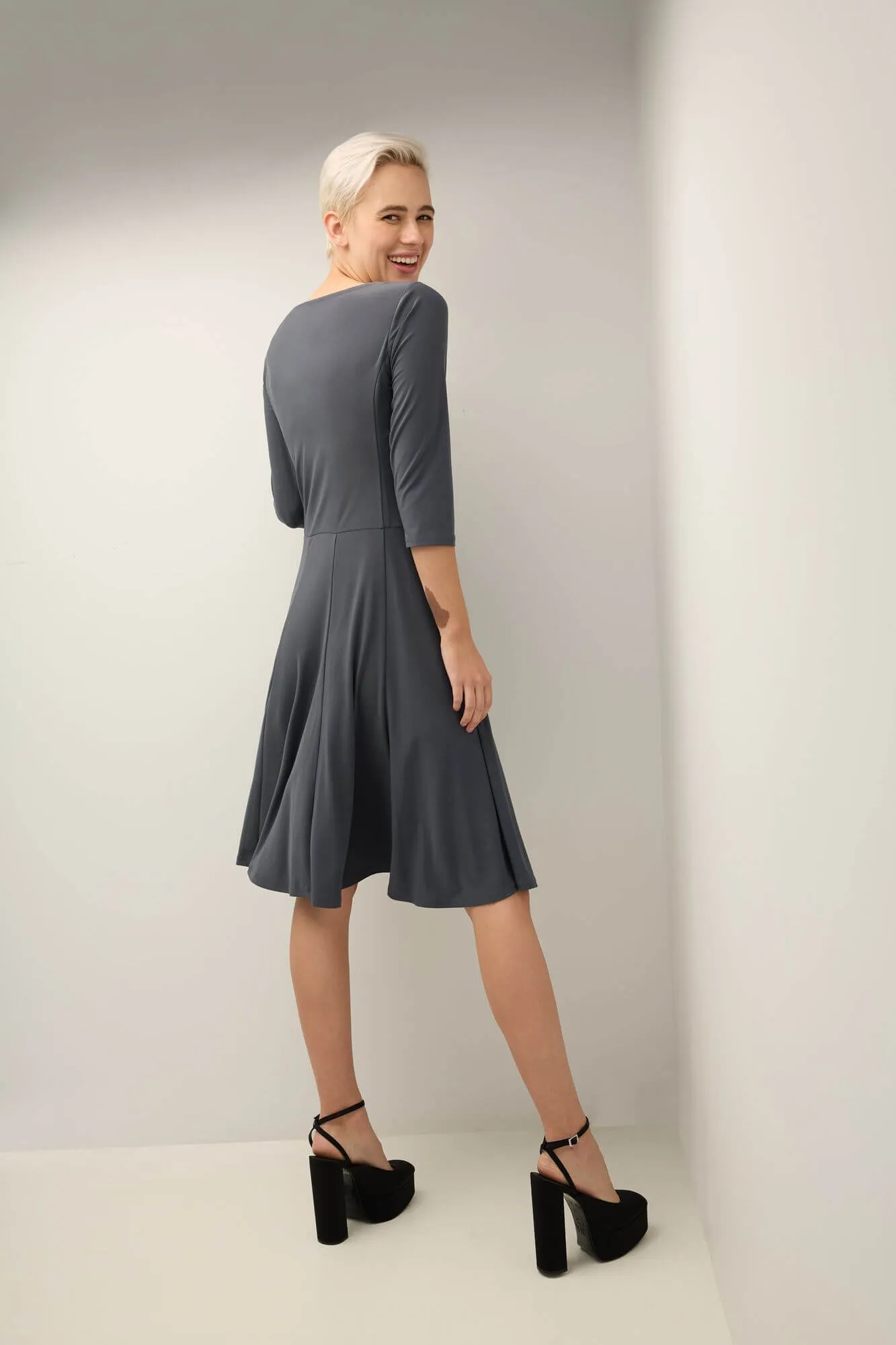 Flared Business Dress with 3/4 Sleeves