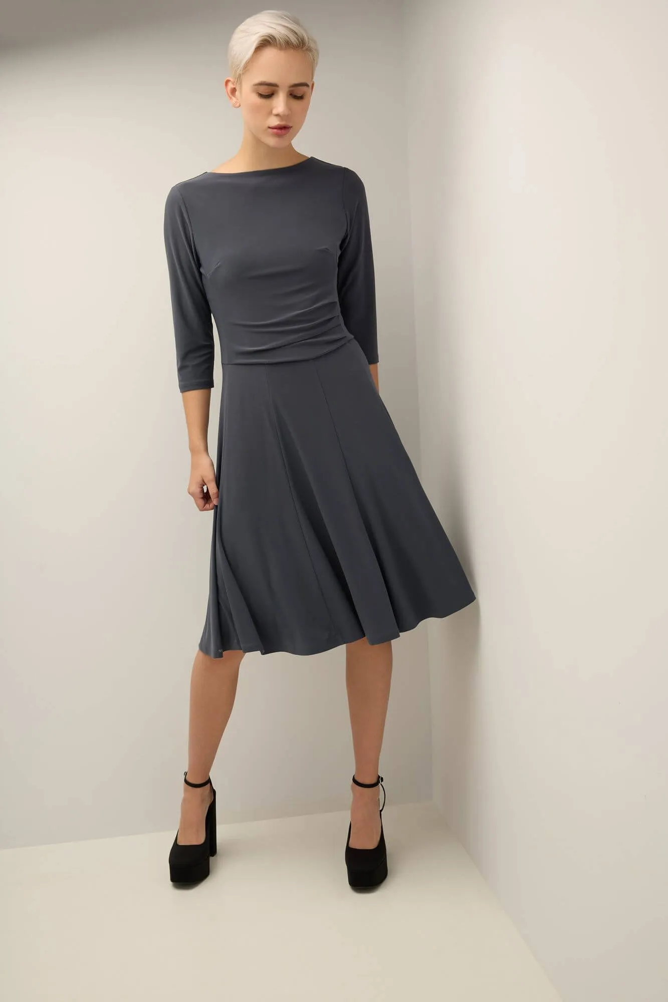 Flared Business Dress with 3/4 Sleeves