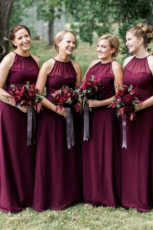 Floor Length Sleeveless Chiffon Bridesmaid Dress